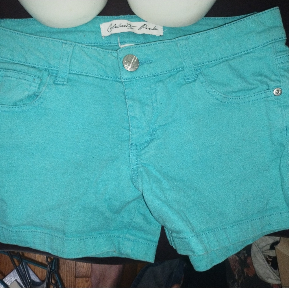 Celebrity Pink Teal Denim Shorts Sz 5